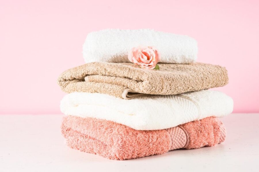 A collection of personalized bath towel kept with each other