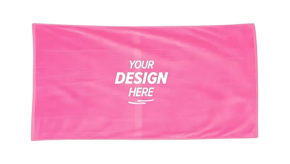 A custom beach towel shown in the image