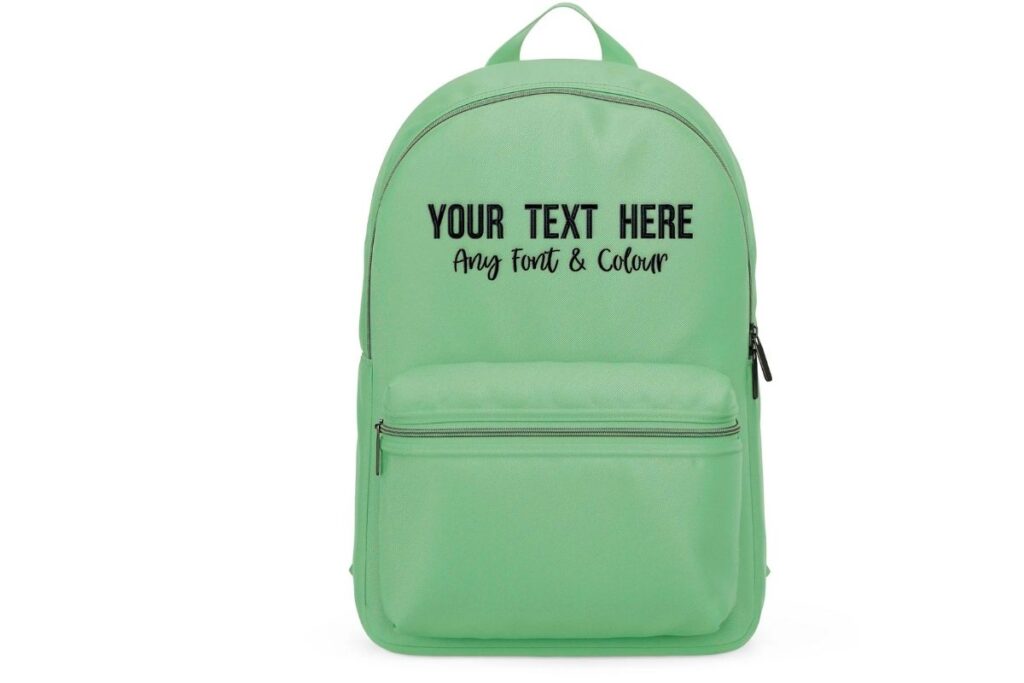 A embroidered hiking backpack shown in the image