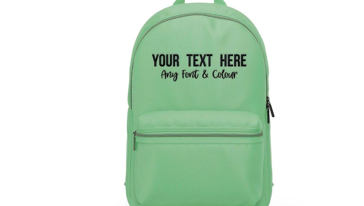 A embroidered hiking backpack shown in the image