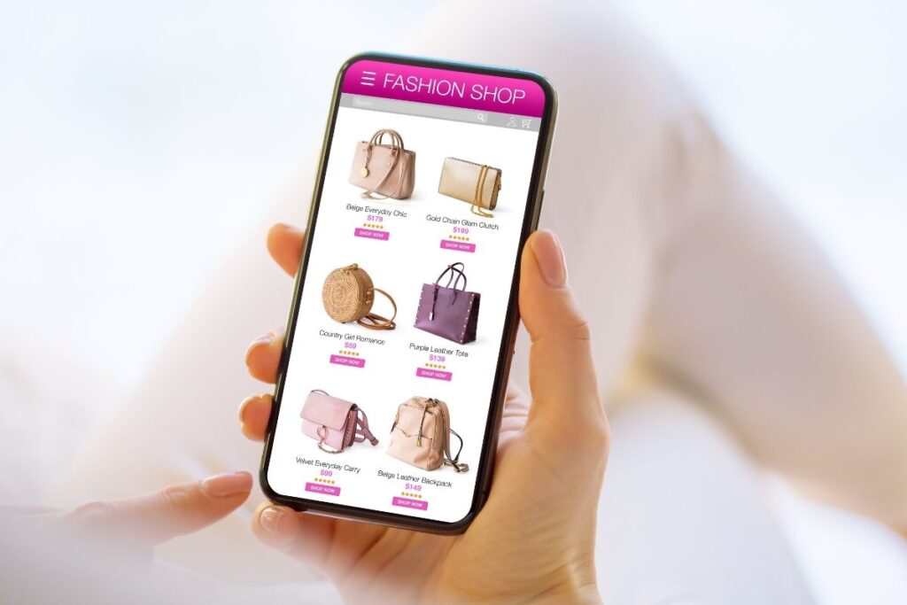 A lady is searching for bags to buy online.