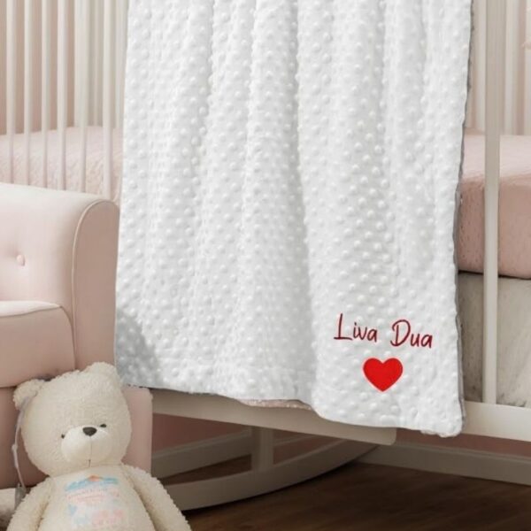 A toddler-themed custom fleece blanket is displayed in the image