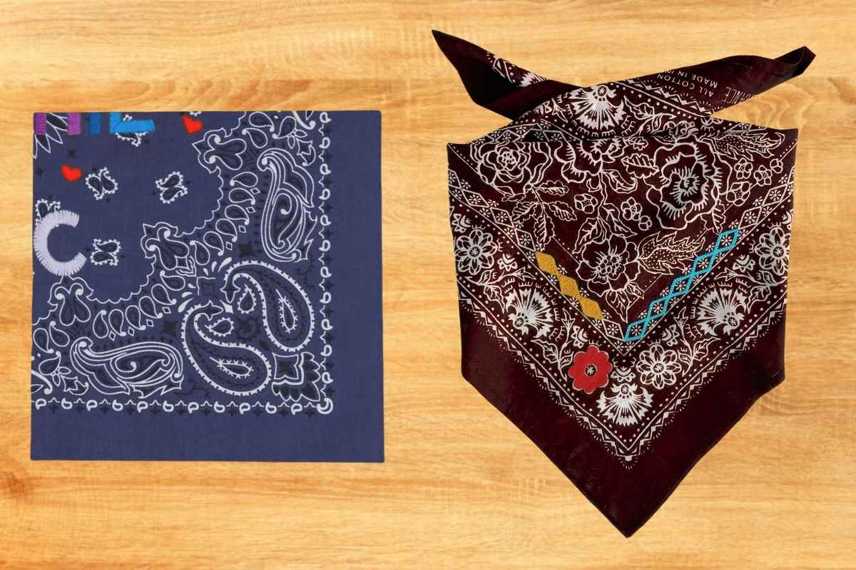 Two embroidered bandana kept with each other