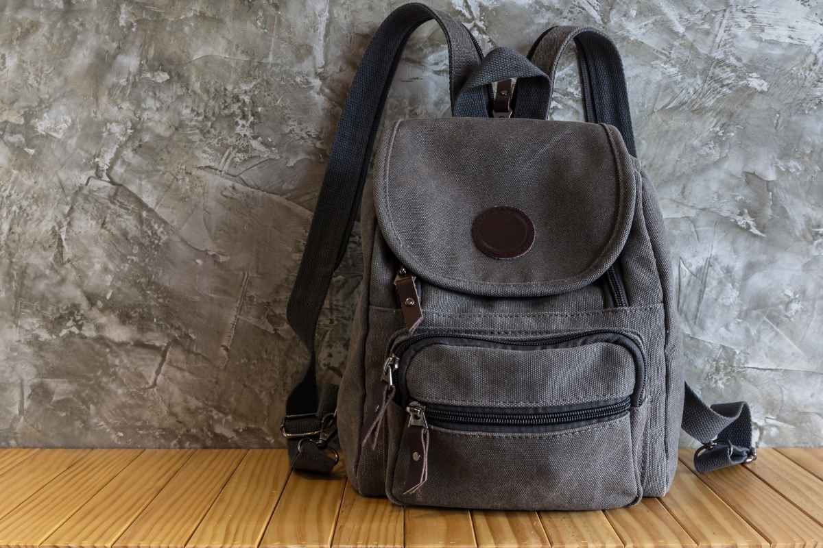 A canvas backpack placed on a table