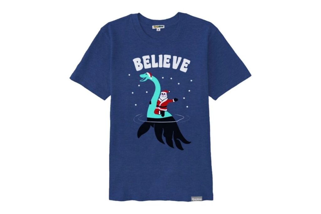 A christmas graphic t-shirt shown in the image
