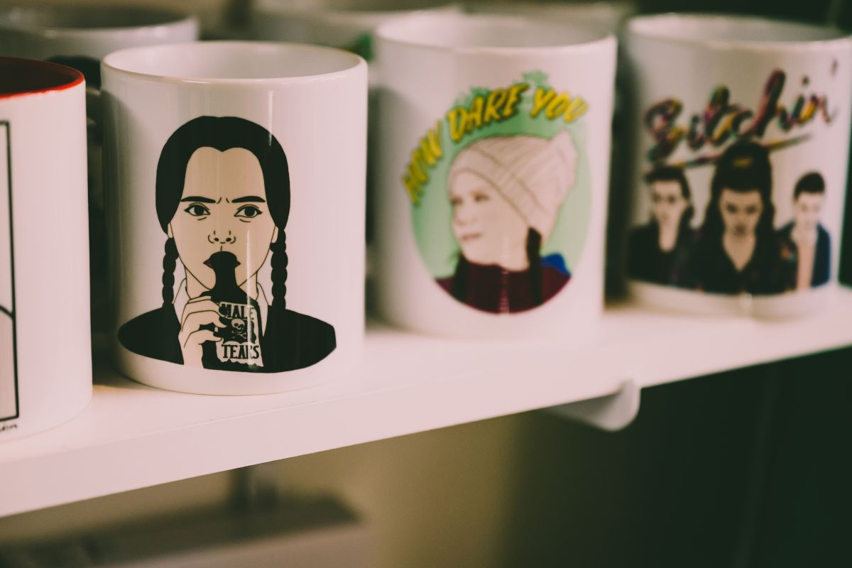 A collection of custom ceramic mug kept with each other