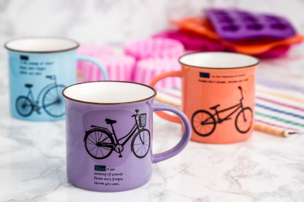 A collection of custom ceramic mugs