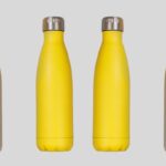 A collection of insulated water bottles placed together