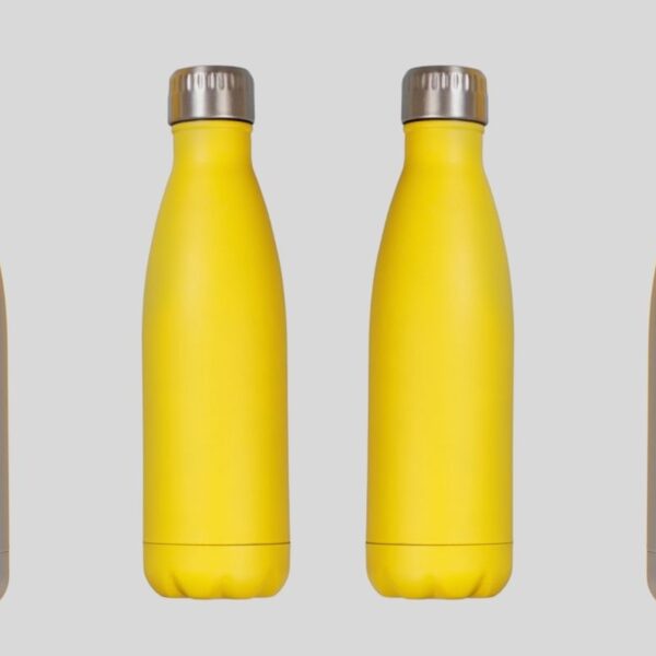 A collection of insulated water bottles placed together