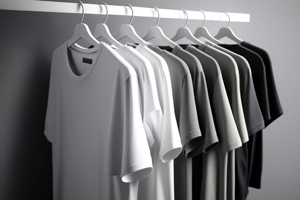 A collection of unisex t-shirt kept with each other