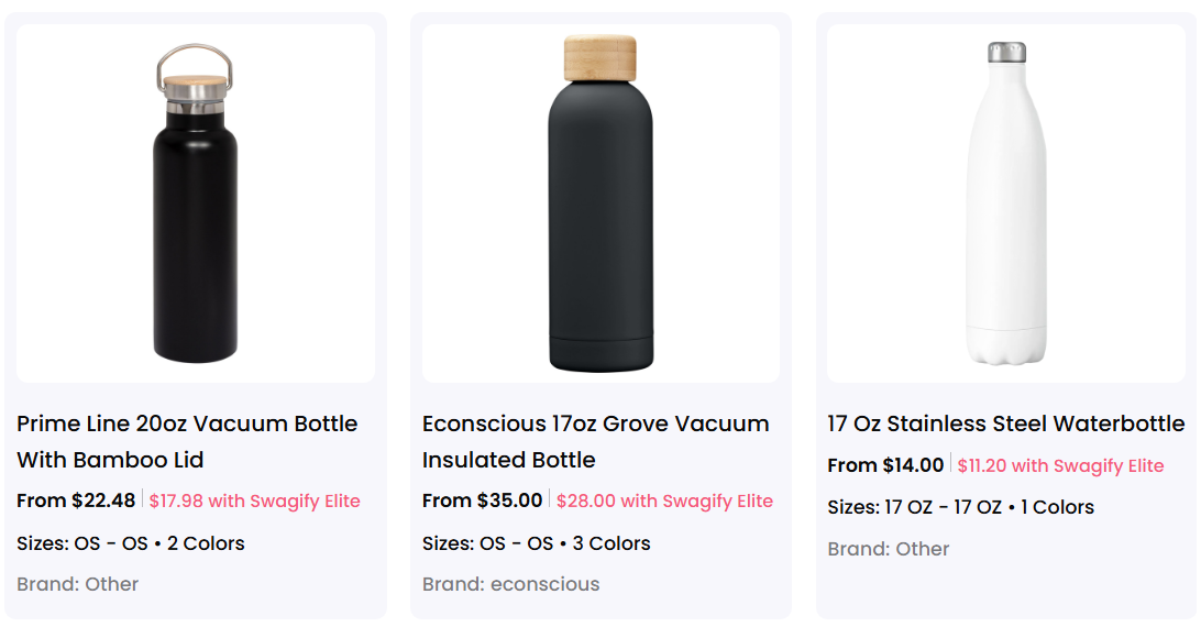 A collection of water bottles for sale