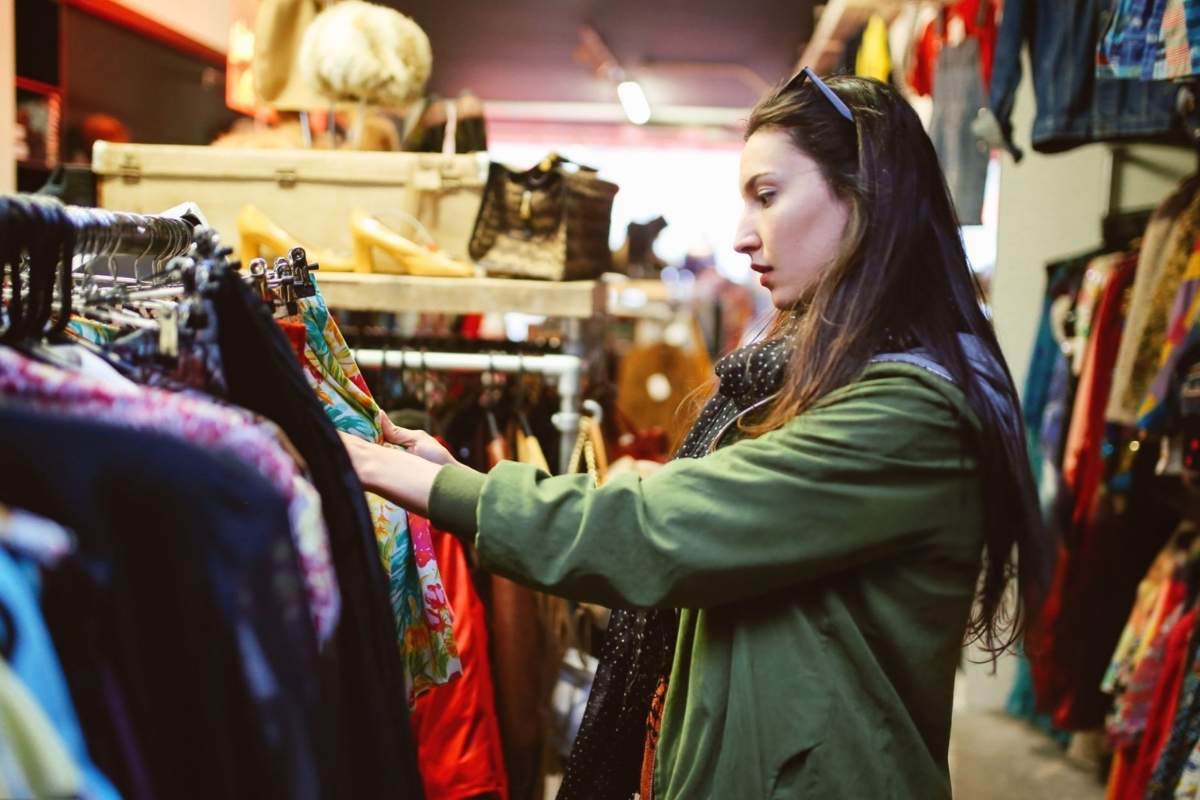 A lady exploring sustainable fashion brands while shopping for eco-friendly clothes