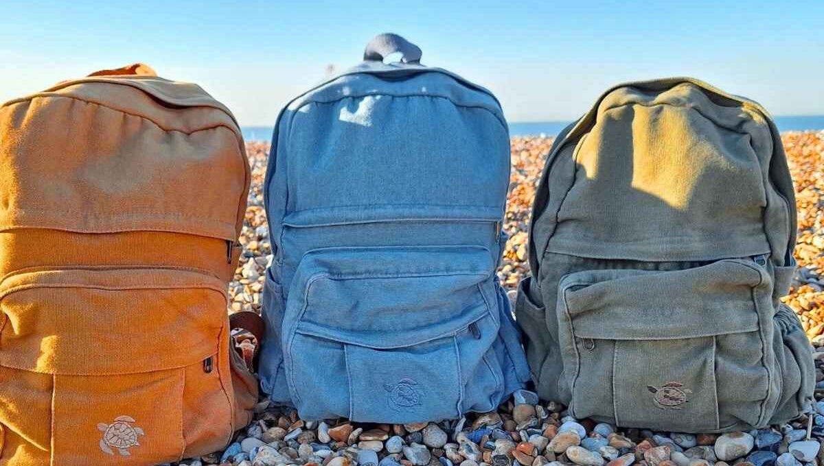 Three eco canvas backpacks kept with each other