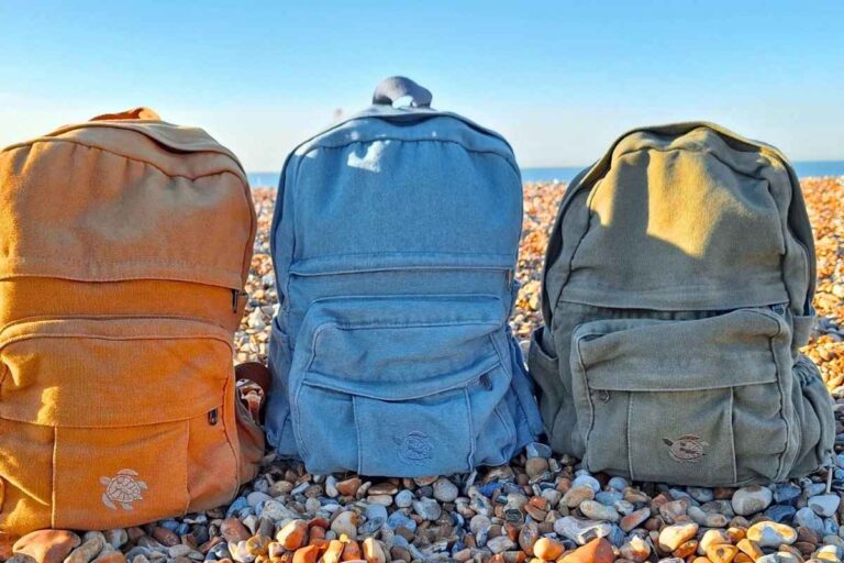 Three eco canvas backpacks kept with each other