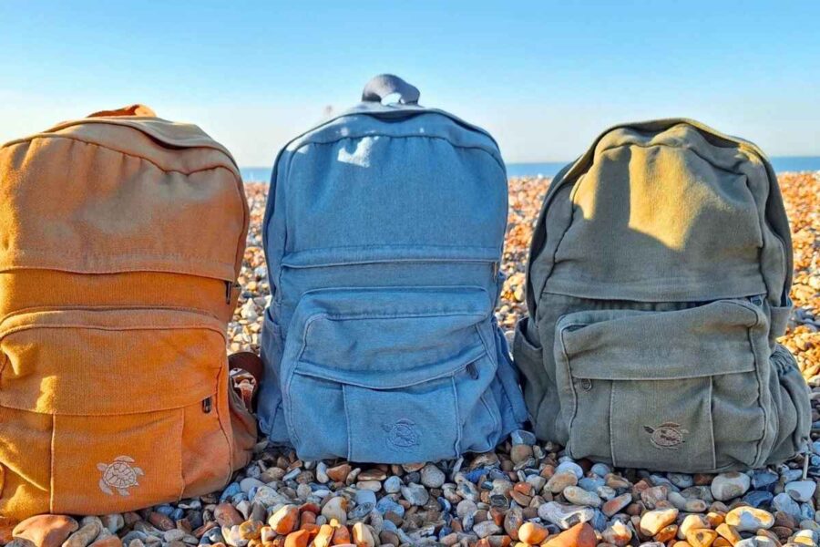 Three eco canvas backpacks kept with each other