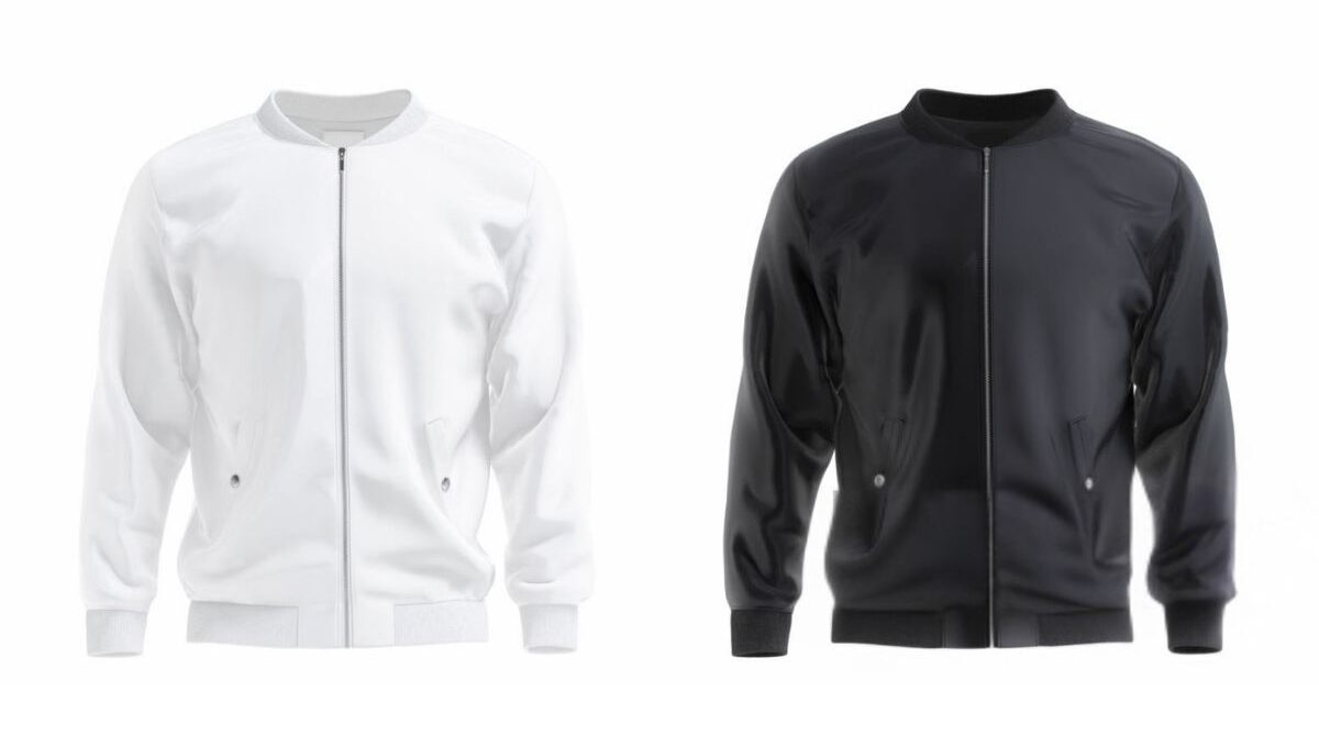 Two bomber jacket mockup designs are shown in the image
