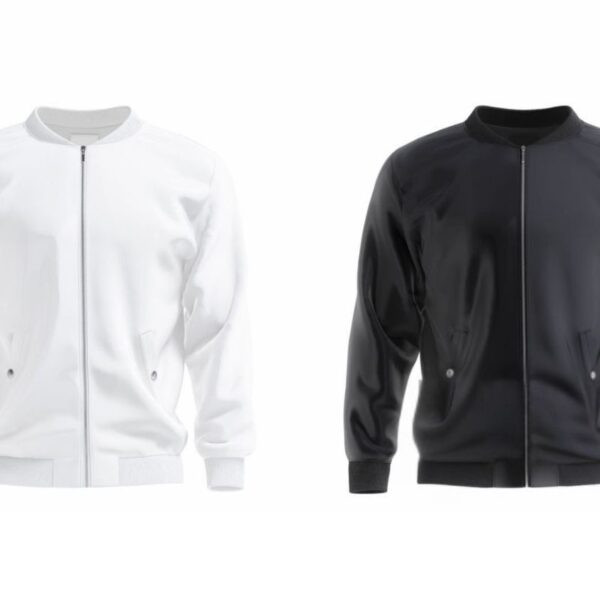 Two bomber jacket mockup designs are shown in the image