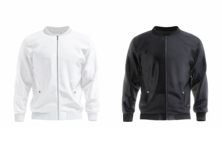 Two bomber jacket mockup designs are shown in the image