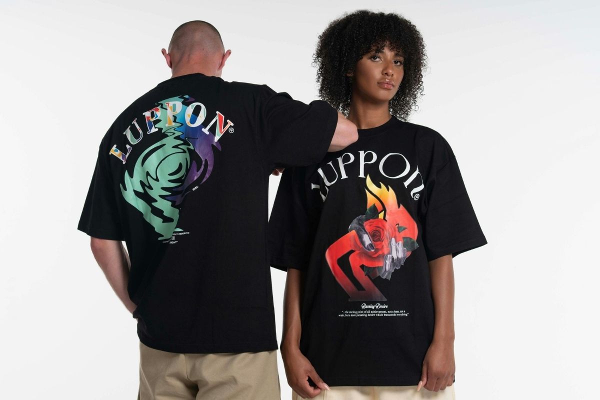 Two friends wearing graphic t-shirt